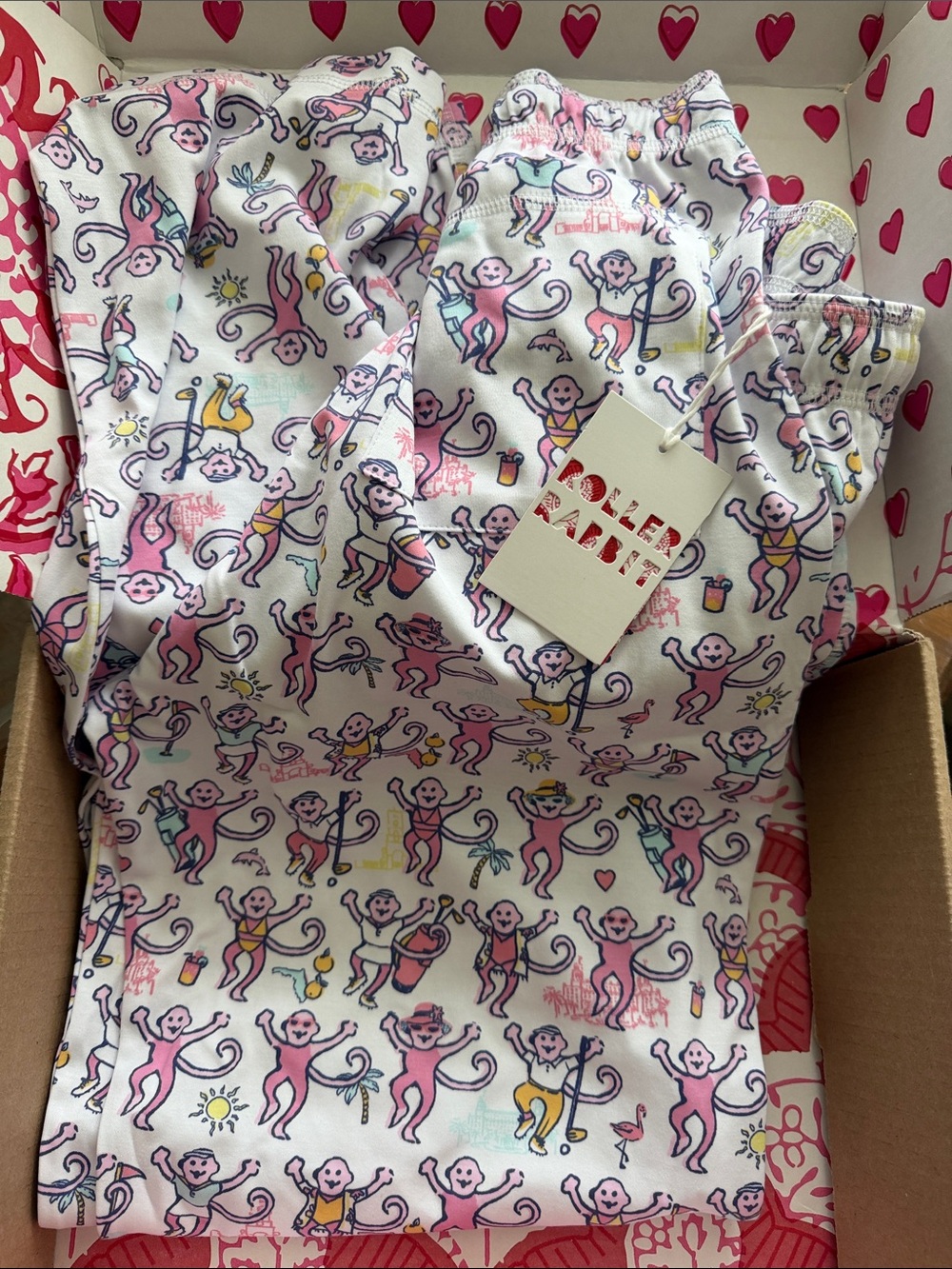 Roller Rabbit White Men’s Sleep Pants with Palm Beach Monkey Print
